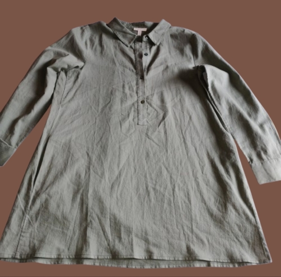 New Cond. Eileen Fisher Organic Cotton Tunic Dress Sage Green  Long Sleeve Mediu - Picture 3 of 7